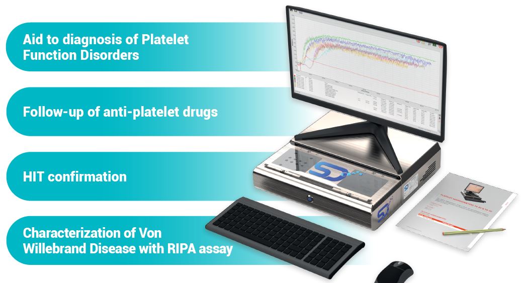 Image of the new TA 4-V3 or TA 8-V3 Thrombo-Aggregometer by Stago which can be used in the: Diagnosis of Platelet function disorders, Confirmation of HIT, Monitoring of anti-platelet drugs and Identification of Von Willebrand Disease via Ristocetin Induced Platelet Aggregation (RIPA).
