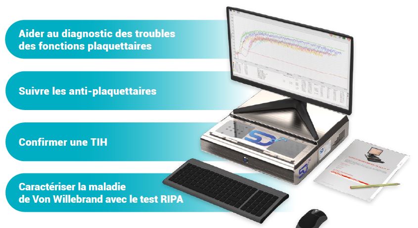 Image du TA 4-V3 or TA 8-V3 Thrombo-Agrégometre de Stago et de ses fonctionnalités. 